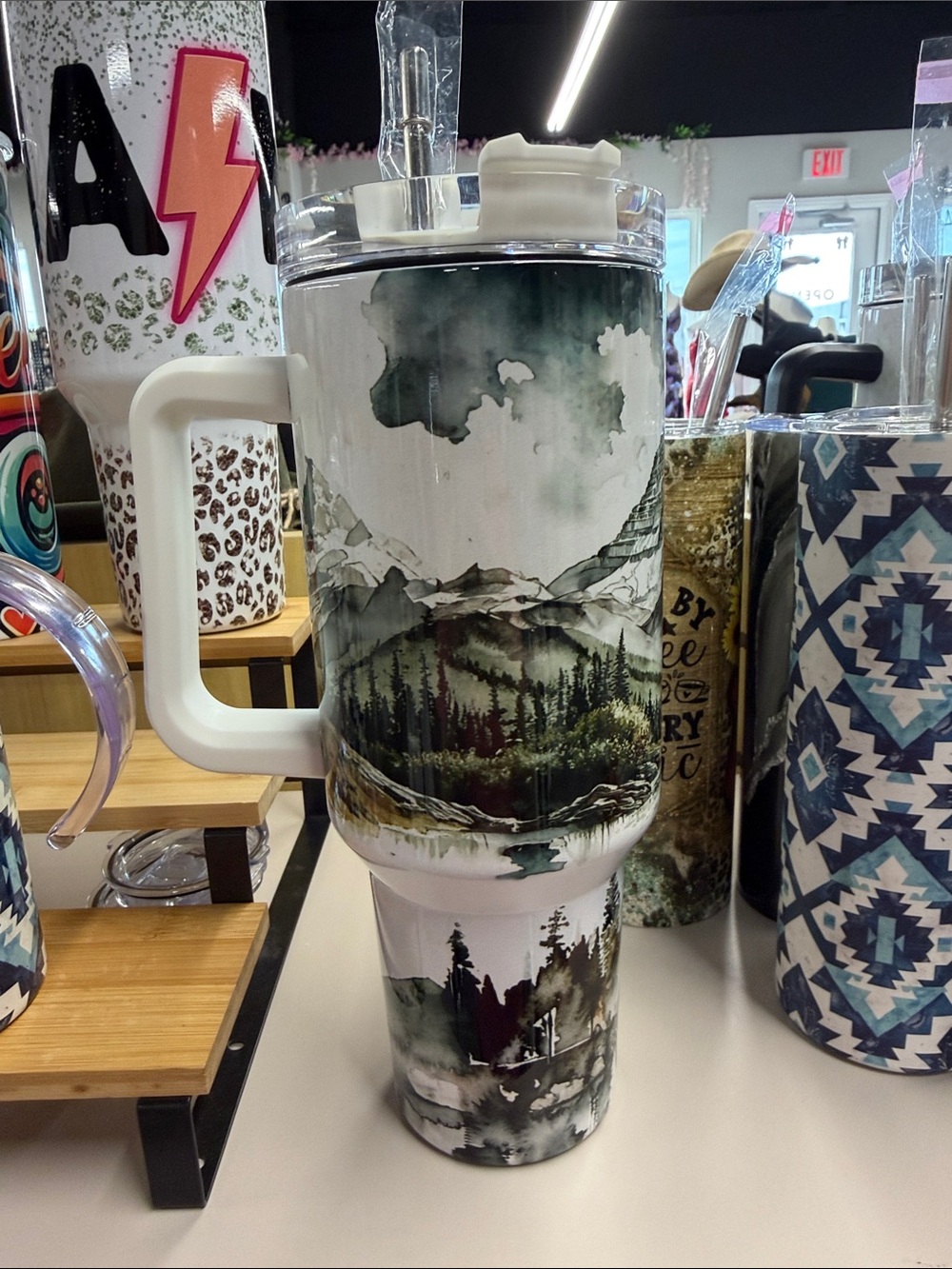 Insulated Mountain Landscape Travel Mug - White